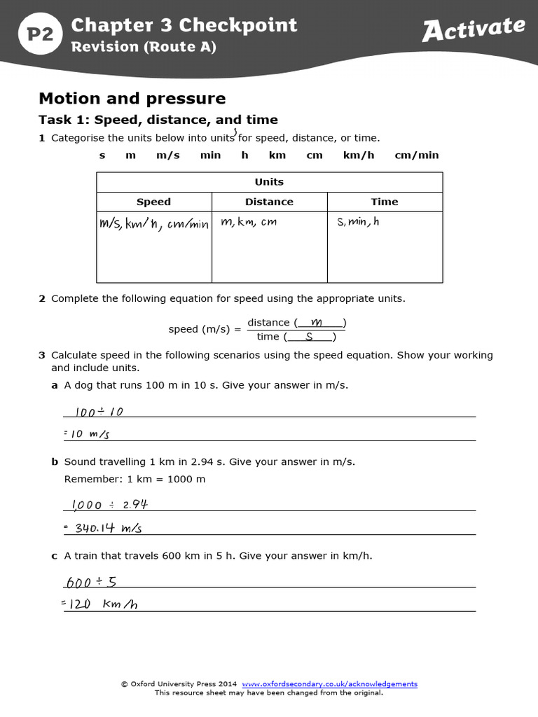 Motion and Pressure Revision Questions | PDF | Speed | Pressure
