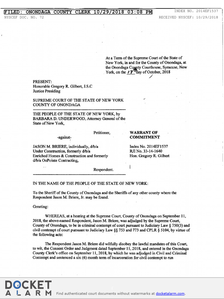 Jason Briere (Doc 72) Warrant of Commitment For Criminal & Civil ...