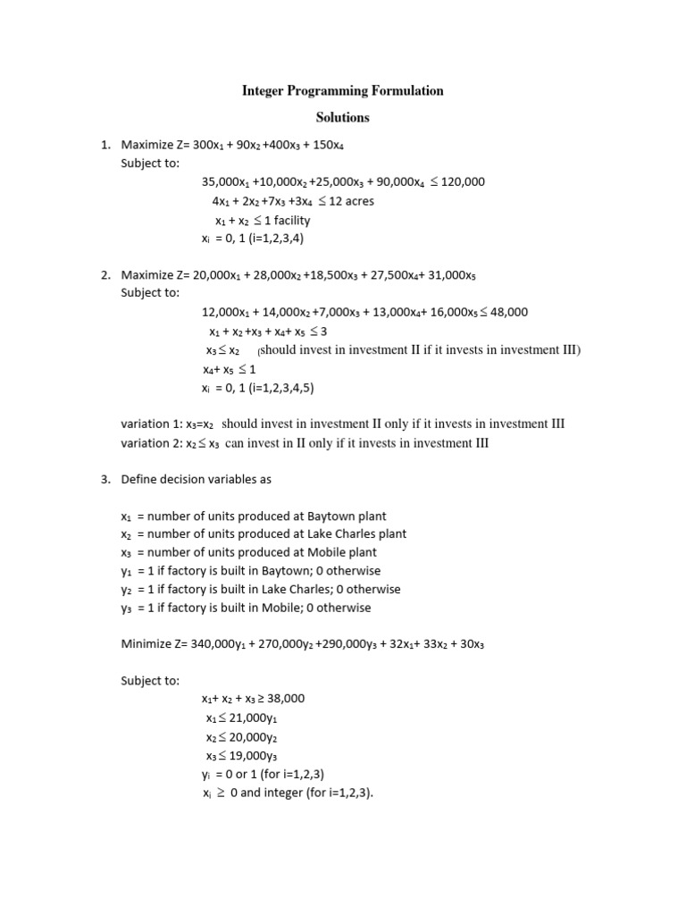 Integer Programming Optimization Models | PDF
