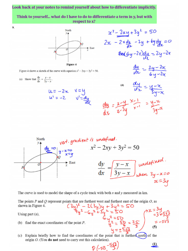 16 Differentiation 7 - Implicit With Sim Eqns 7.11.19 | PDF