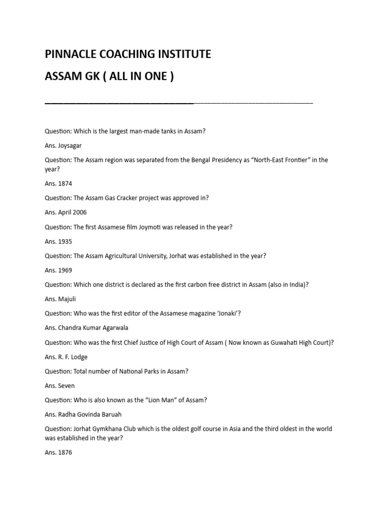 Pinnacle coaching institute assam gk all in one pdf
