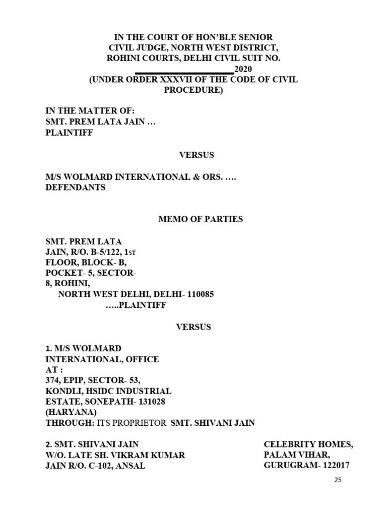 Summary Suit Pdf Lawsuit Jurisdiction