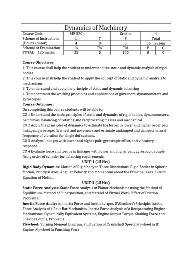 Dynamics of Machinery Course Overview | PDF | Damping | Force