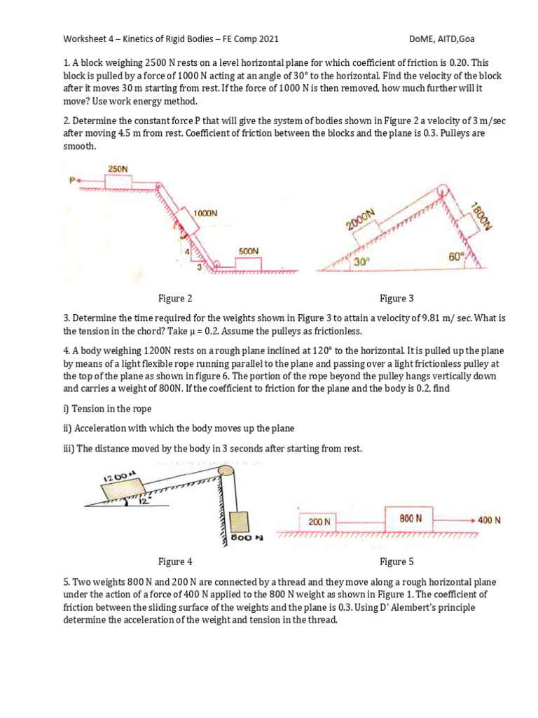 Rigid Body Kinetics Worksheet 2021 | PDF