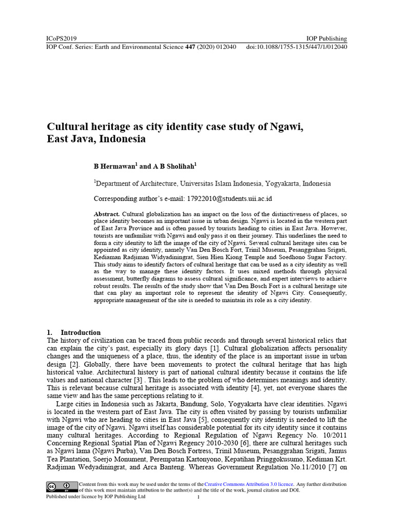 Cultural Heritage As City Identity Case Study of Ngawi PDF Identity