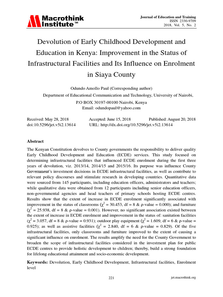 Devolution of Early Childhood Development and Educ | PDF | Sample Size ...