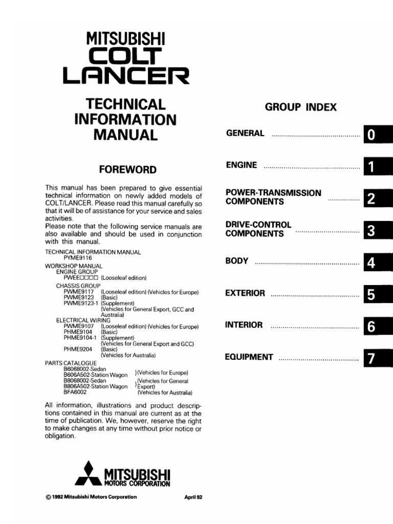 1992 1995 Colt Lancer Workshop Manual | PDF