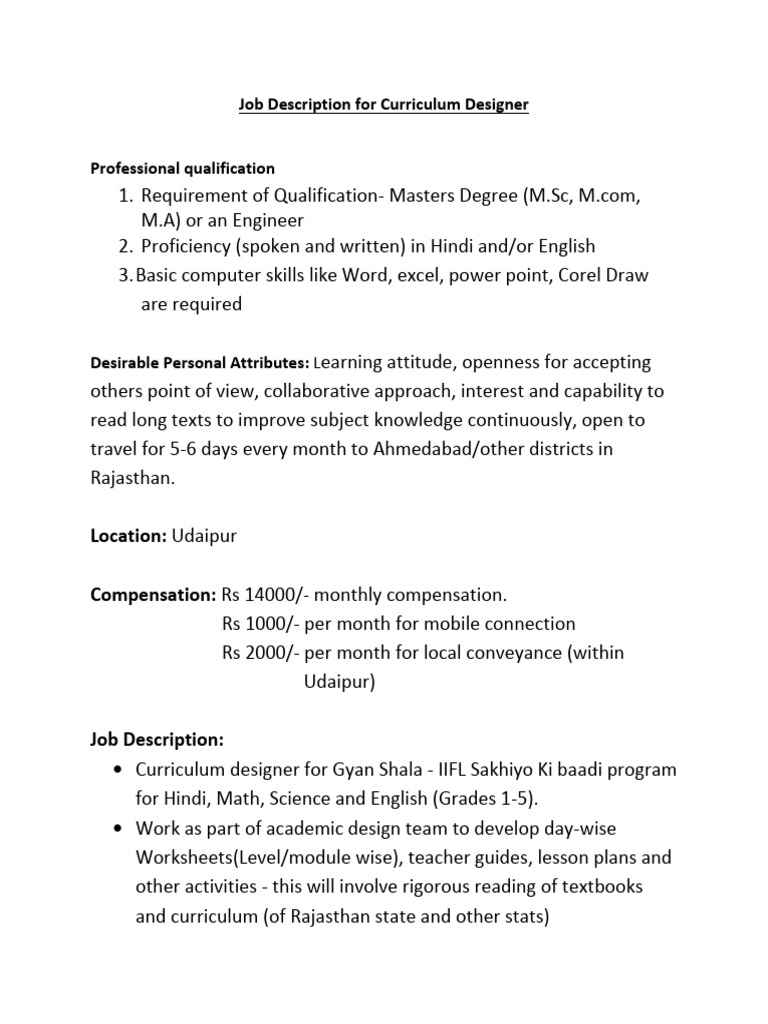 Job Description - Design Member - GSIIFLSKBP | PDF
