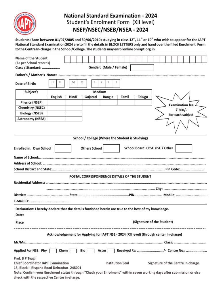 Senior Science Student Registration Form | PDF | Science & Mathematics