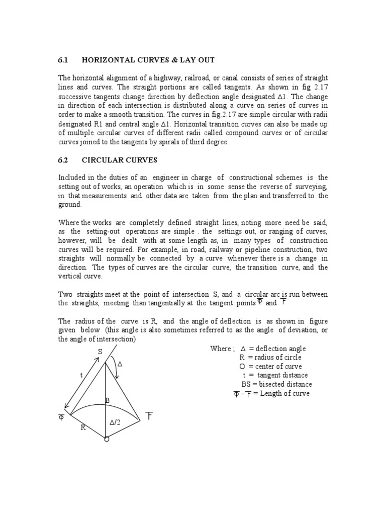 Horizontal Curve Surveying Techniques | PDF | Angle | Tangent