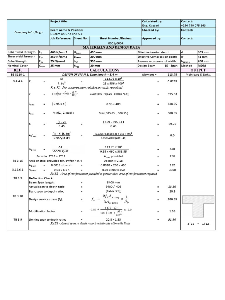 Beam Design Calculations and Checks | PDF | Beam (Structure) | Mechanics