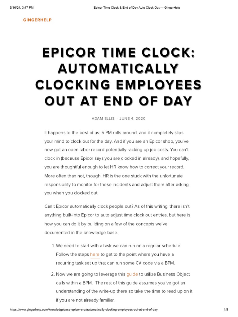 14 epicor time clock end of day auto clock out gingerhelp pdf