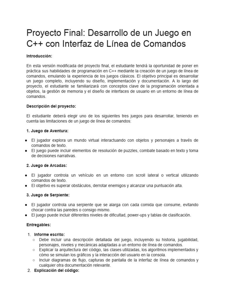 Desarrollo de Un Juego en C++ | PDF | Interfaz de línea de comando ...