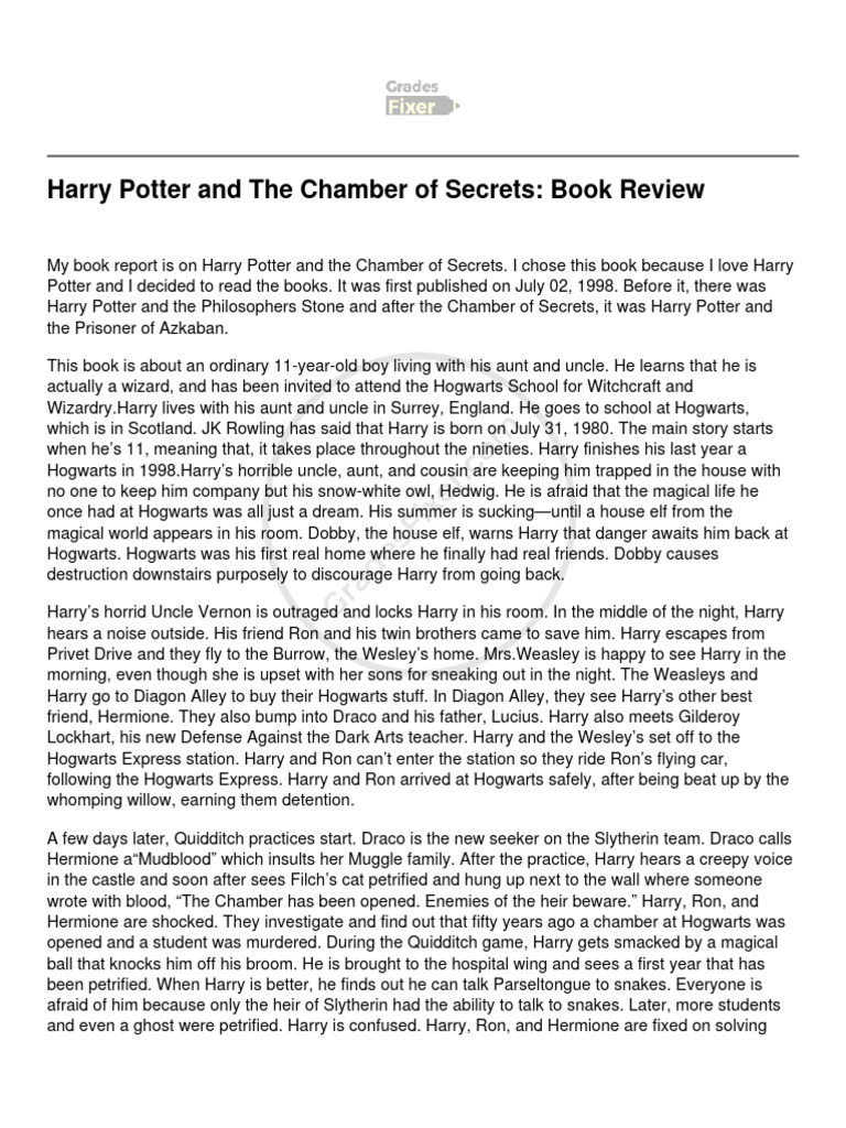 Chamber of Secrets Book Review Summary | PDF | Harry Potter | Fictional ...