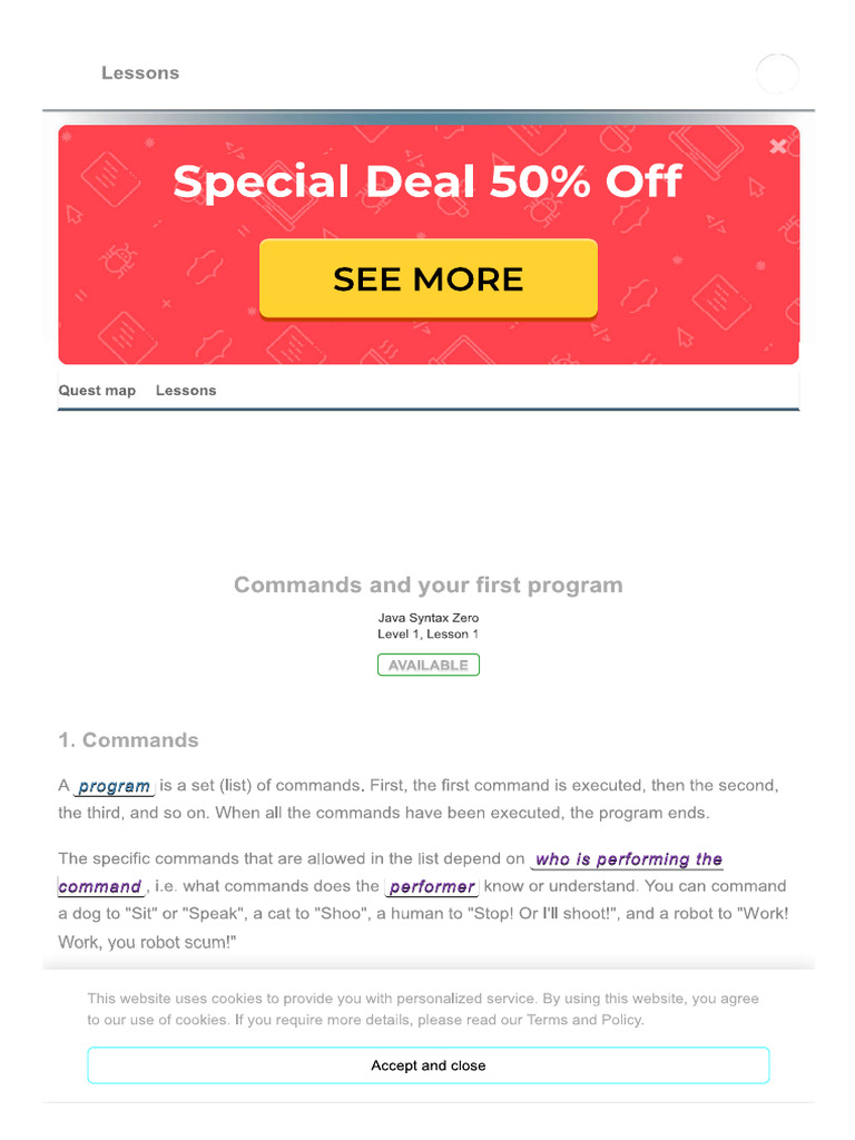 Course Java Syntax Zero - Lecture - Commands and Your First Program | PDF