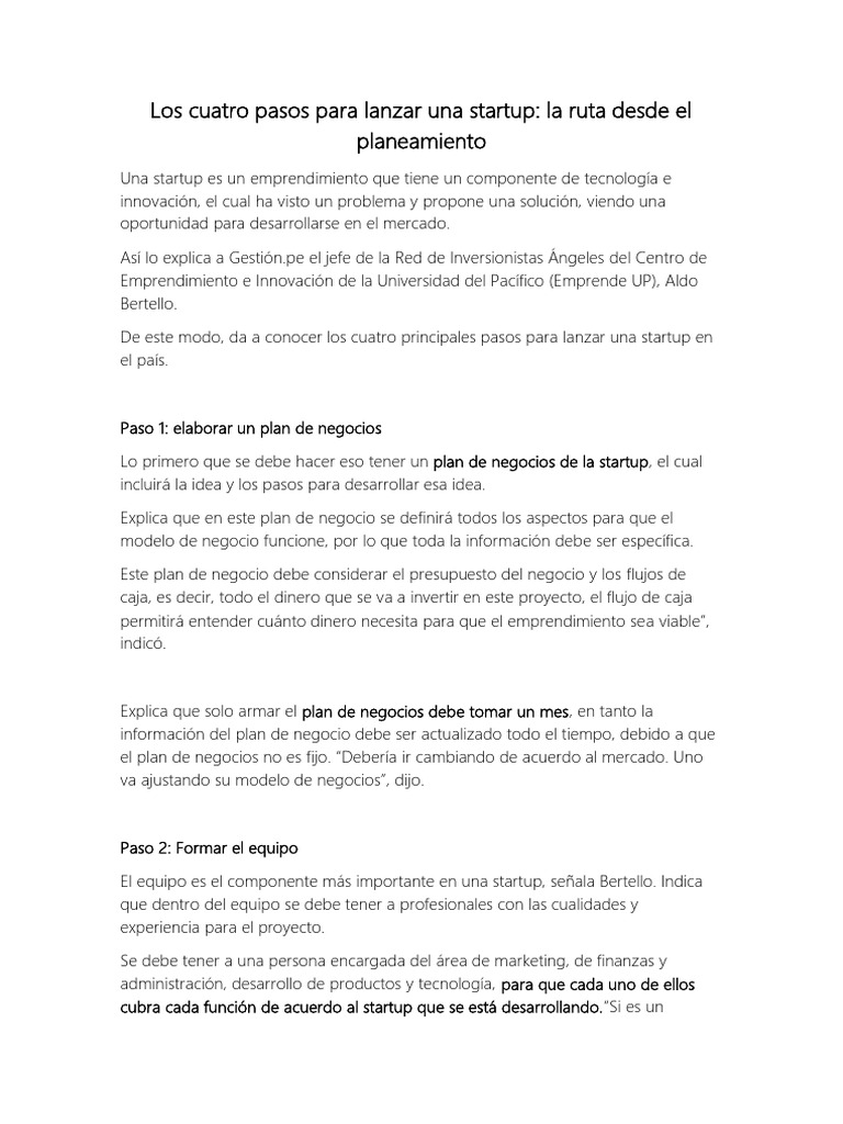 Los Cuatro Pasos para Lanzar Una Startup | PDF | Empresa de inicio ...