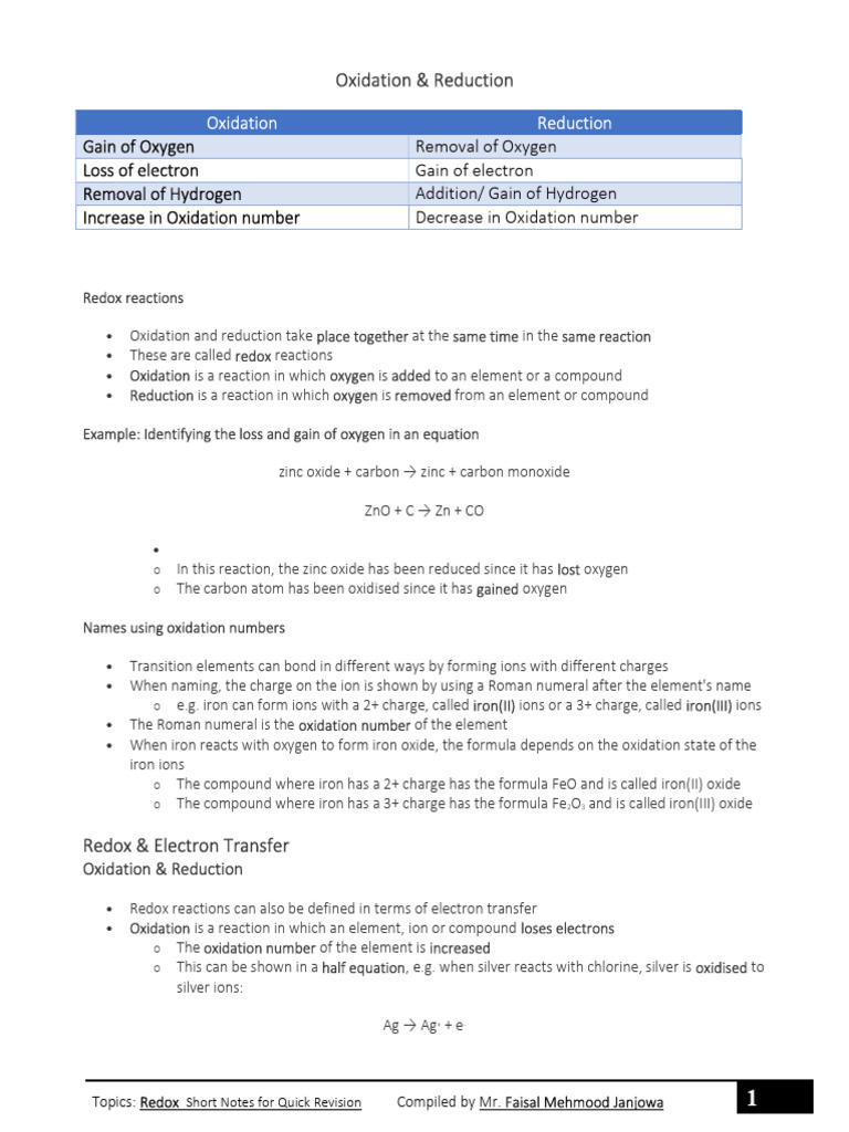 Redox | PDF | Redox | Chemical Reactions