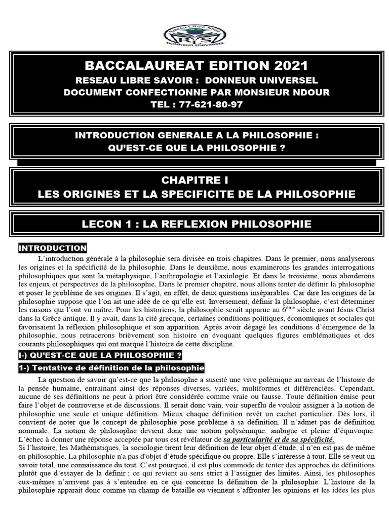 Origines et spécificités de la philosophie | PDF | Socrate | René Descartes