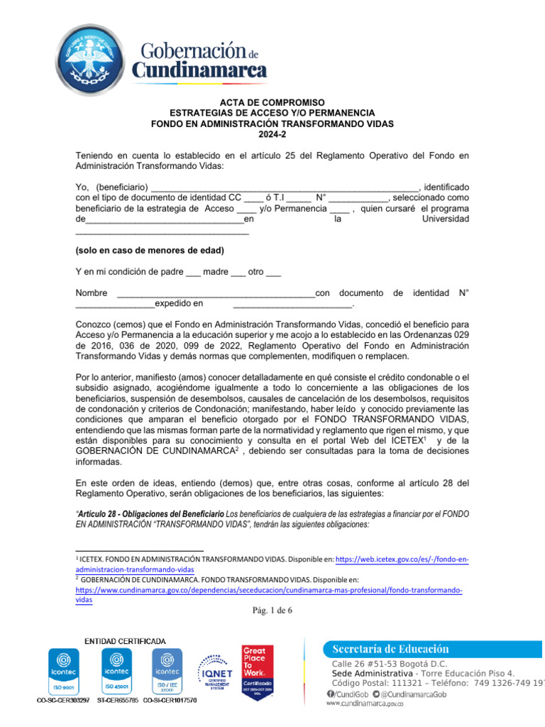 Acta de Compromiso 2024-2 Final | PDF | Educación más alta