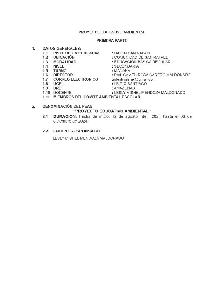 Proyecto Educativo Ambiental 2024 - 072215 | PDF | Residuos | Entorno ...