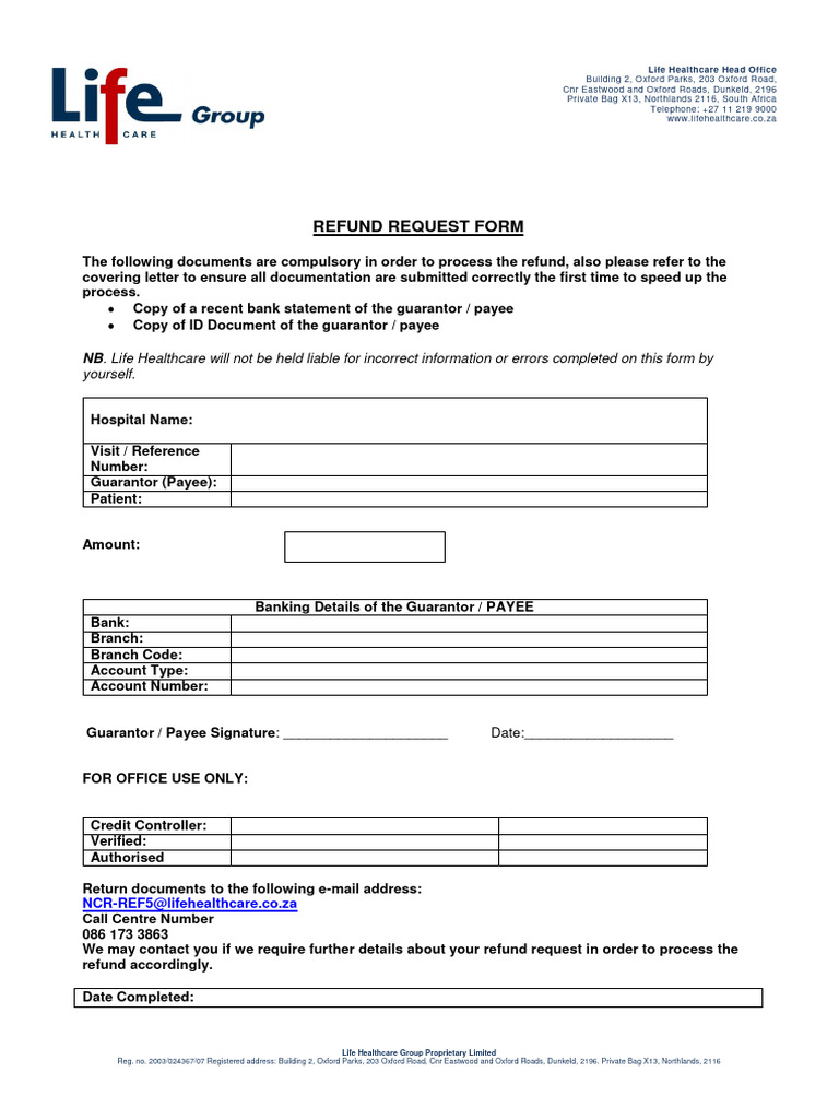 Life Healthcare Refund Request Process | PDF