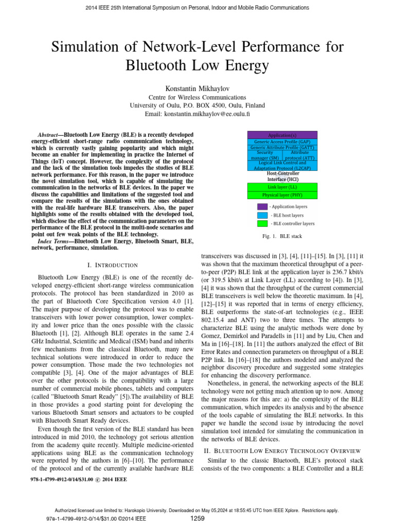 Simulation of Network-Level Performance For Bluetooth Low Energy | PDF ...
