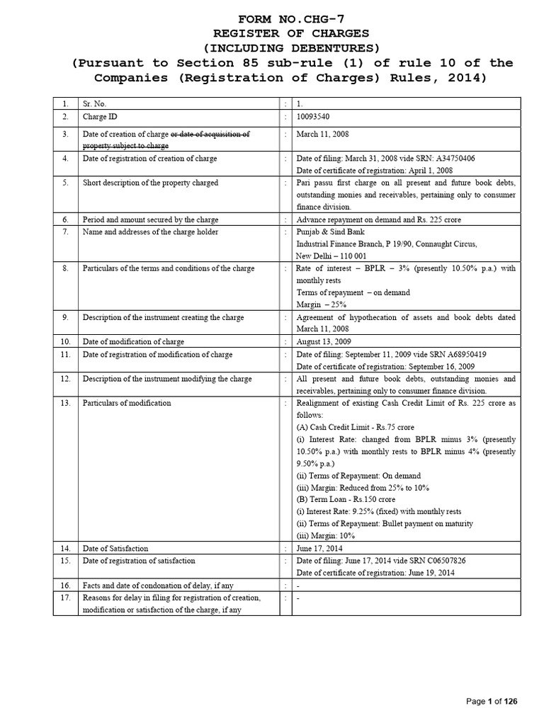 Register of Charges CHG-7 Form Details | PDF | Debt | Interest