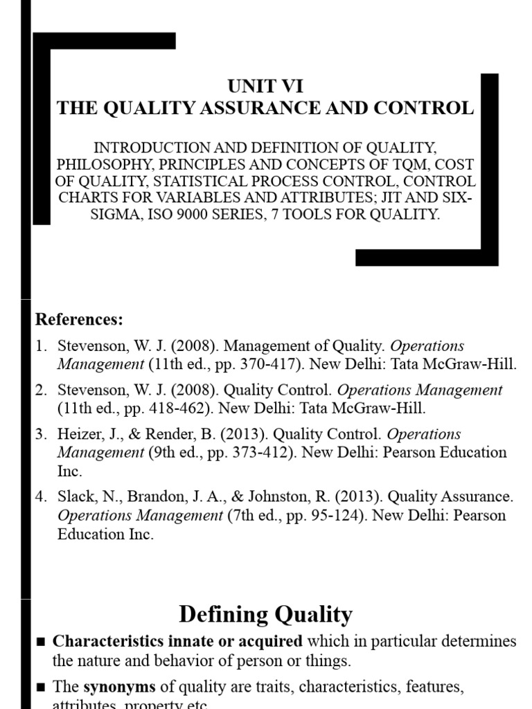 Unit VI Quality Assurance | PDF | Iso 9000 | Quality Management