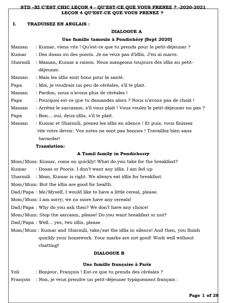 Qu'estce que vous prenez au petitdéjeuner ? PDF Cuisine Nourritures — free download