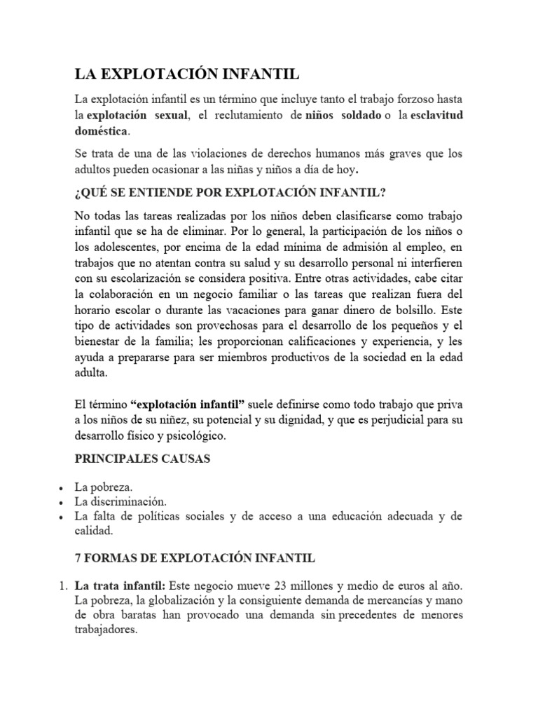 Explotación Infantil: Tipos y Causas | PDF | Trabajo infantil | Agricultura