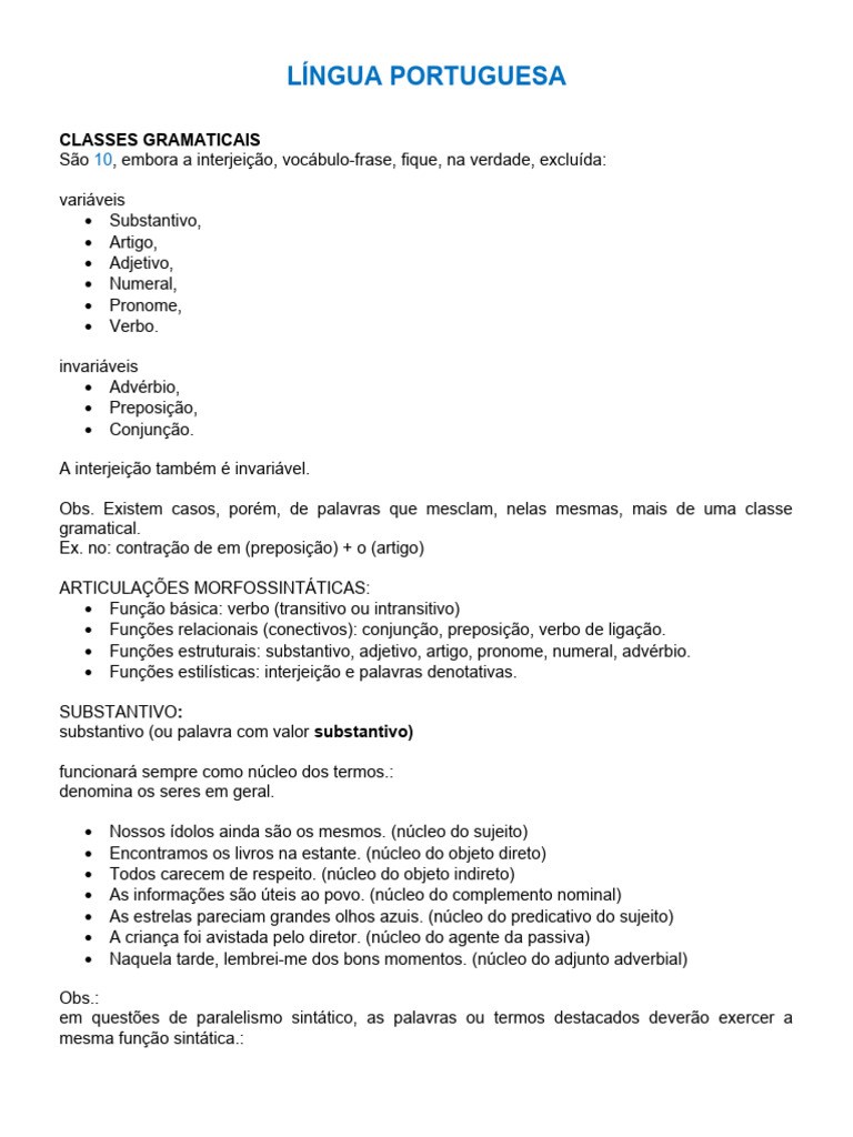 Língua Portuguesa | PDF | Substantivo | Assunto (gramática)