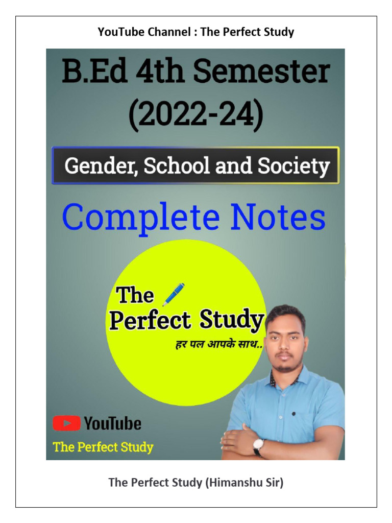 Gender, School and Society (B.ed 4th Semester) The Perfect Study | PDF ...