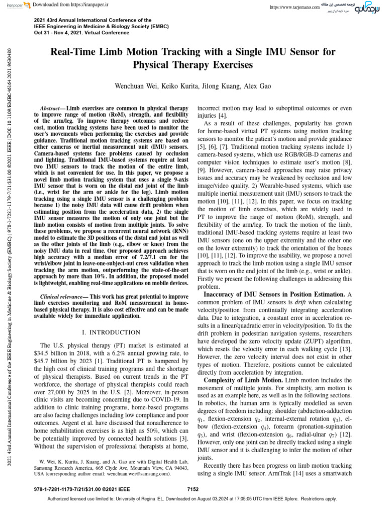 Single IMU Sensor for Limb Tracking | PDF