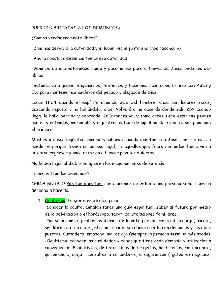 Puertas Abiertas A Los Demonios | PDF | Demonios | Pecado