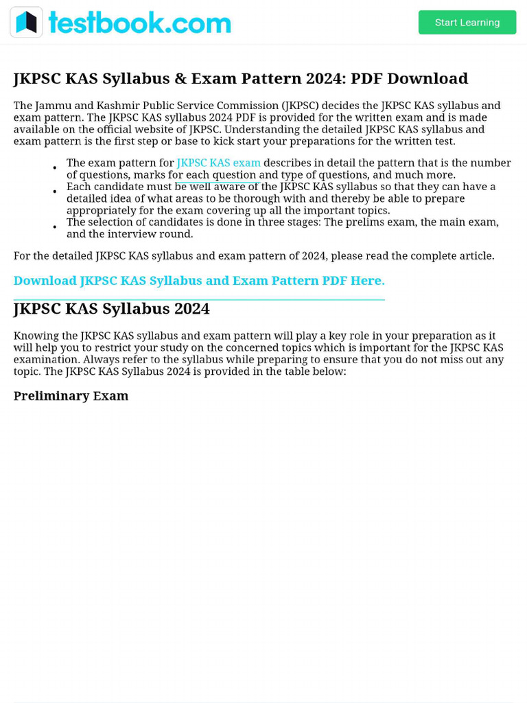 JKPSC KAS Syllabus & Exam Pattern 2024 - PDF Download | PDF