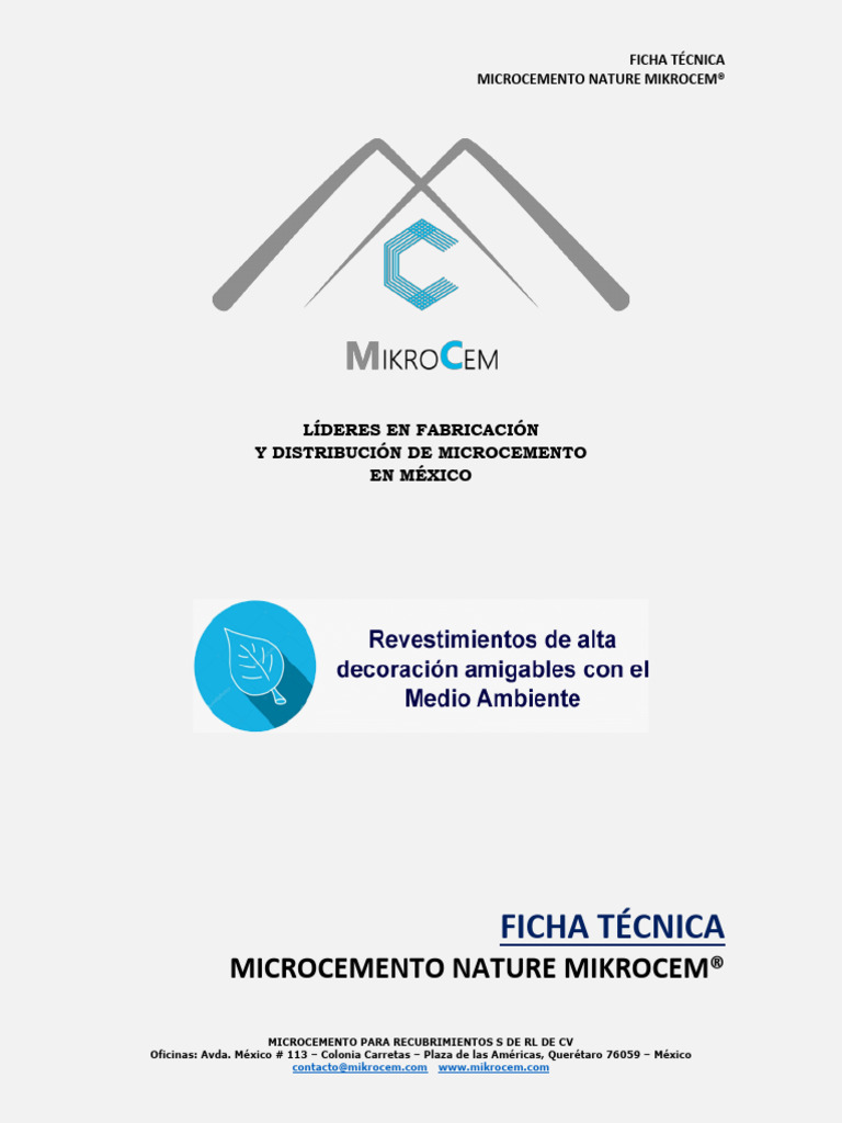 Ficha Técnica Microcemento Nature Mikrocem | PDF | Agua | Materiales