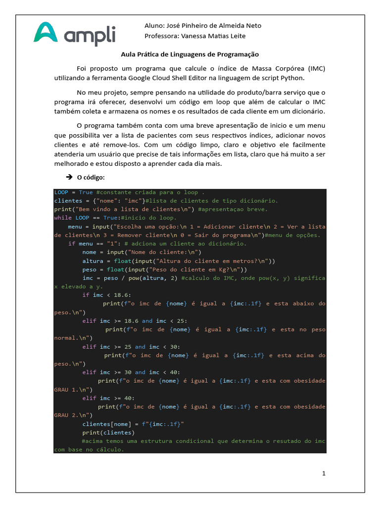 Programa IMC em Python com Google Cloud Shell | PDF | Python (linguagem ...