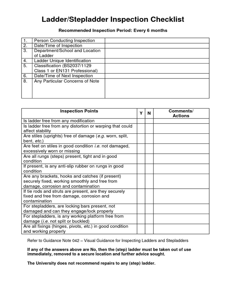 UoA Ladder-stepladder Inspection Form | PDF