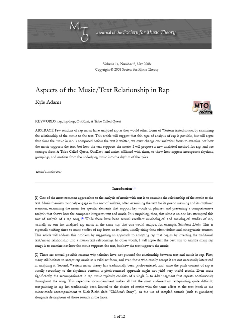 Music-Text Relationship in Rap | PDF | Rapping | Rhythm
