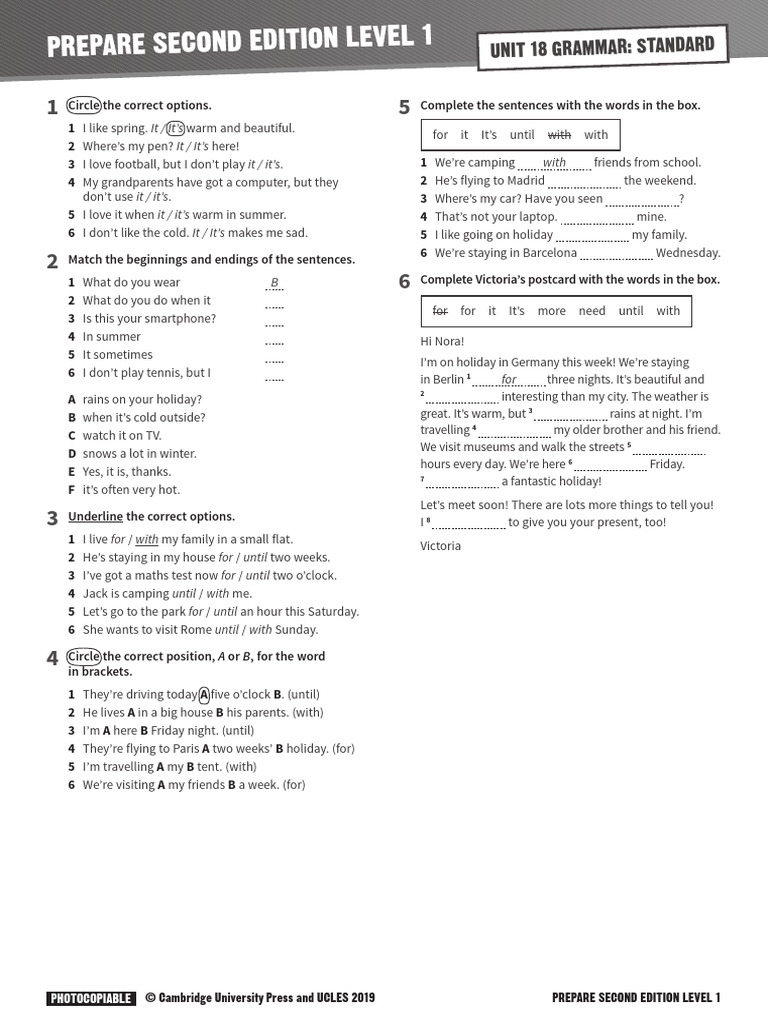 PREPARE 1 Grammar Standard Unit 18 | PDF