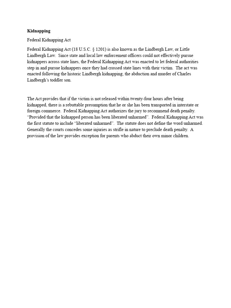 Overview of the Federal Kidnapping Act | PDF