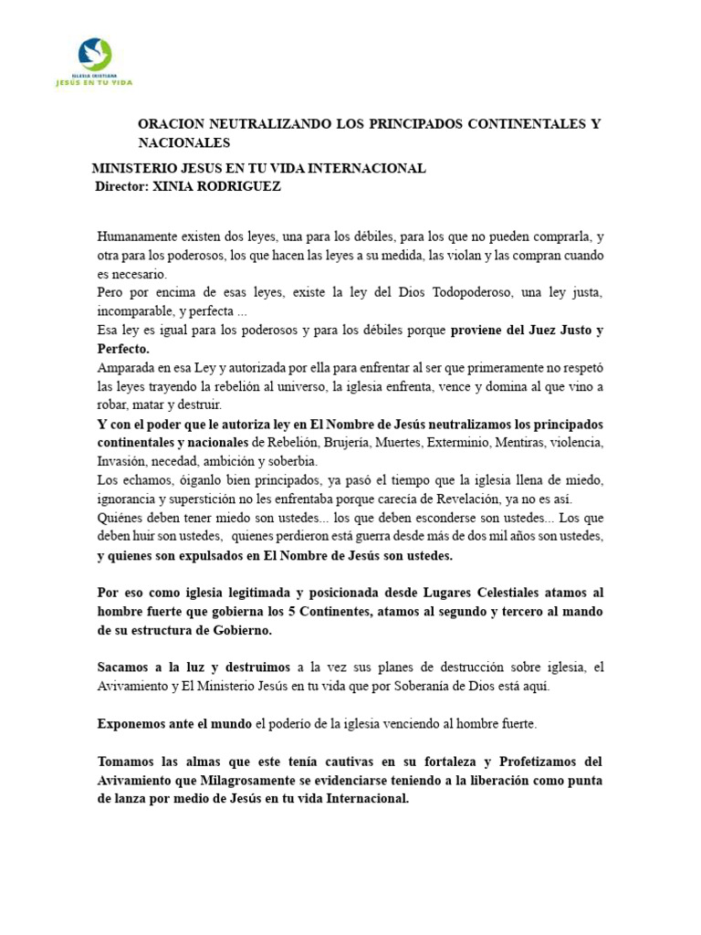 Oracion Neutralizando Los Principados | PDF | Jesús
