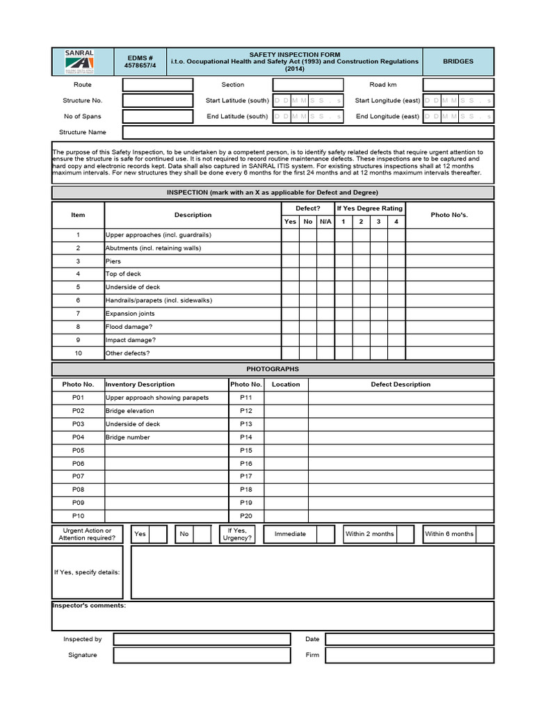 Bridge and Structure Safety Inspection Form | PDF | Civil Engineering