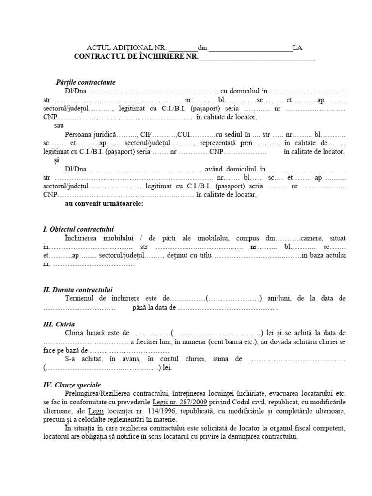 Model ACT ADITIONAL La Contract Chirie 2023 | PDF