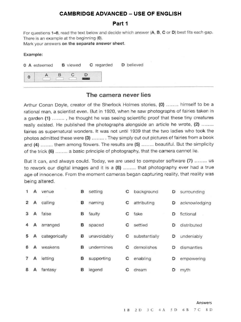 CAE Use of English Part 1 Answers | PDF