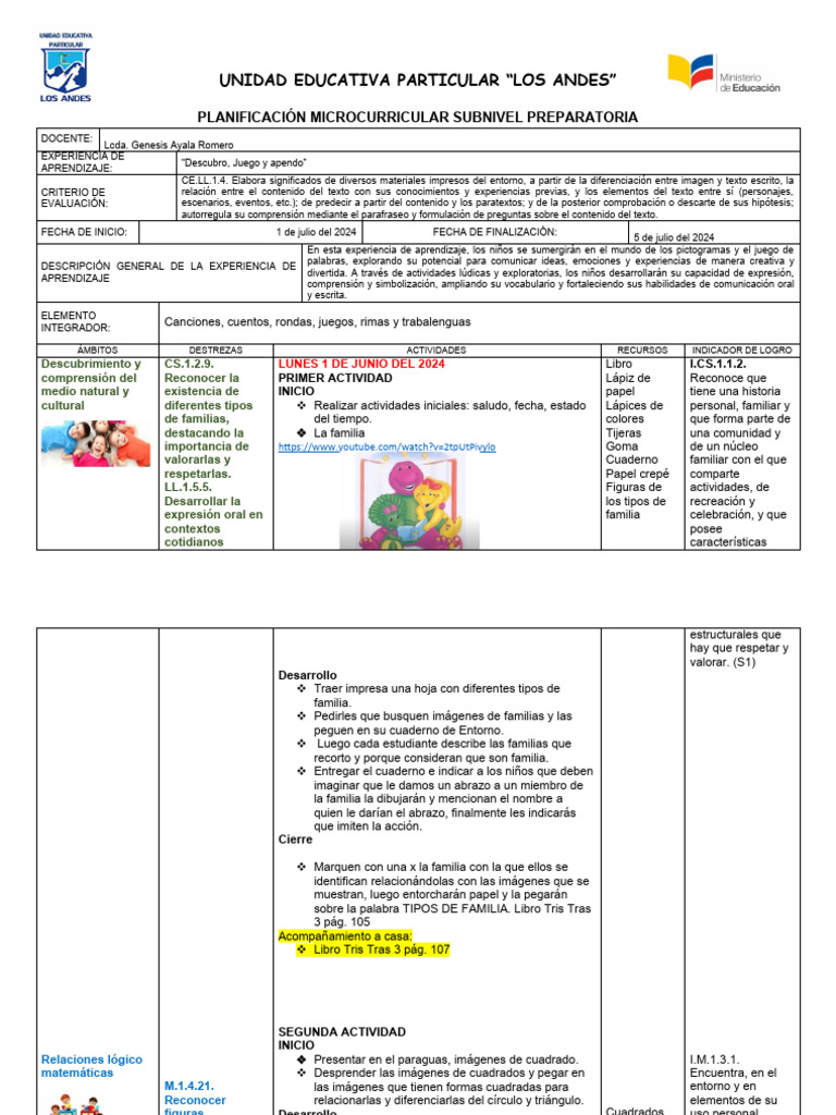 Planificación Semana 10 - 1 Al 5 de Julio | PDF | Léxico | Aprendizaje