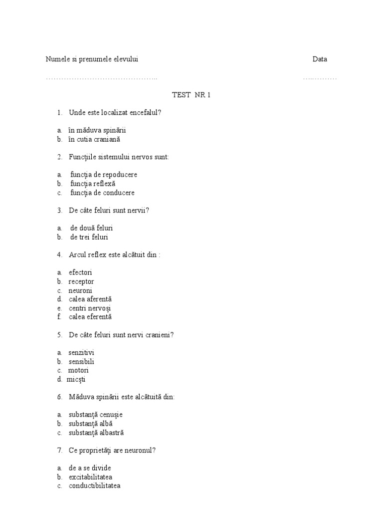 Teste Grila Biologie Cls 7 | PDF