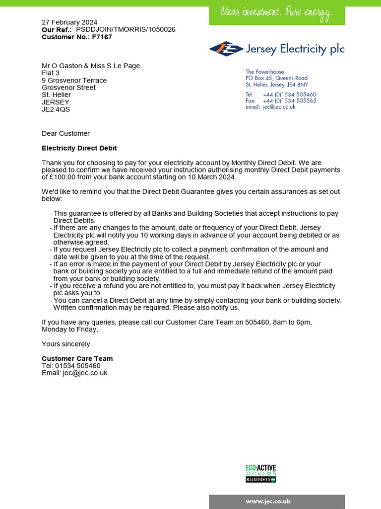 Direct Debit Confirmation for Electricity | PDF