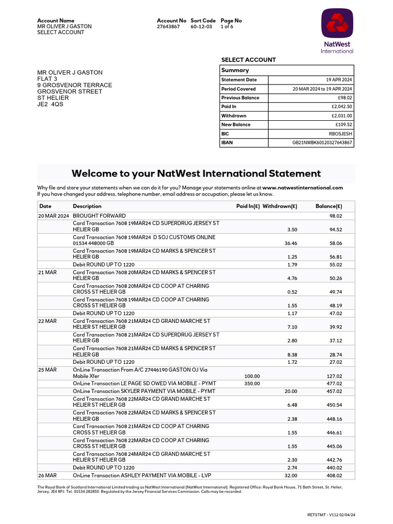 Statement 601203 27643867 19 Apr 2024 | PDF | Overdraft | Banks