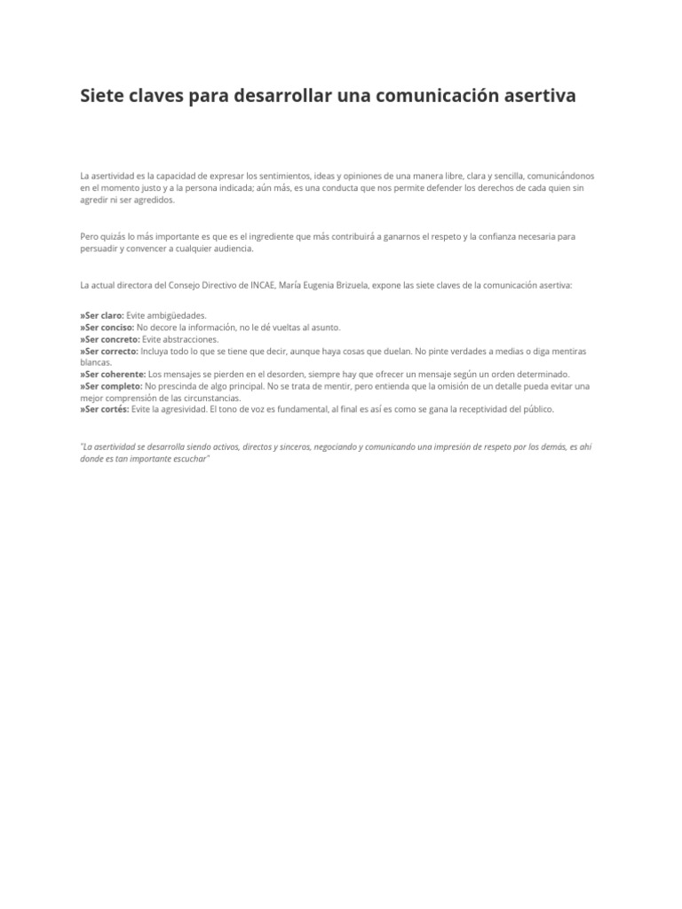 Siete Claves para Una Comunicación Asertiva | PDF | Crecimiento ...